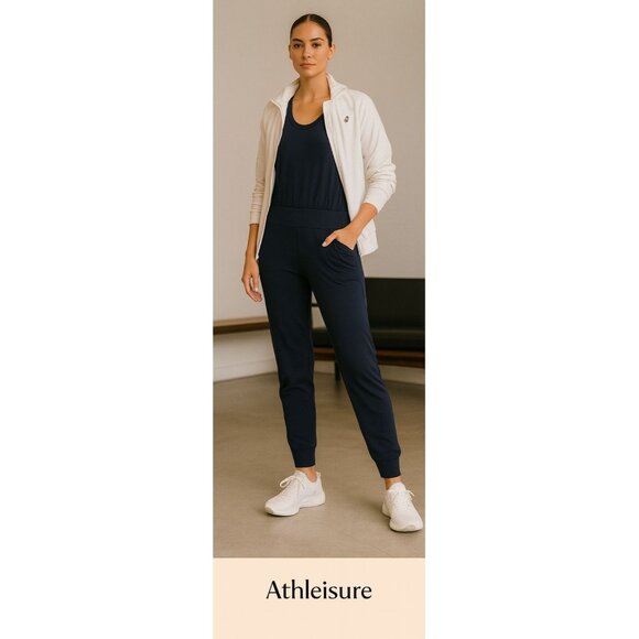 Sweaty Betty Navy Racerback Athletic Jumpsuit L Activewear Athleisure Minimalist - Picture 1 of 14